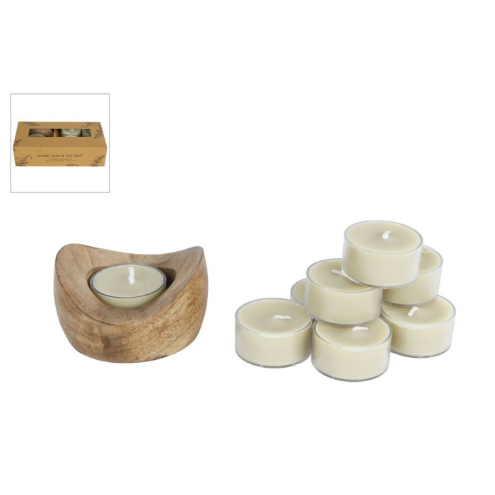 Svijece-Mirisne-Set sa drvenom posudom-"Wood Sage & Sea salt"-WJ091397