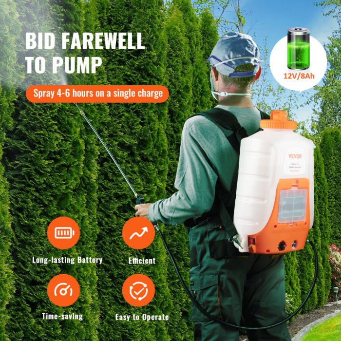 Baterijska prskalica za ruksak 15l Tank podesivi pritisak-VEVOR Battery Powered Backpack Sprayer 15l MG241513