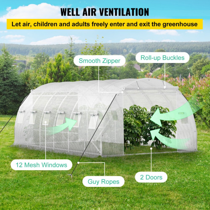 Tunelski staklenik, 6 x 3 x 2,1 m, bijela - VEVOR Walk-in Tunnel Greenhouse 6 x 3 x 2,1 m, White MG 241515