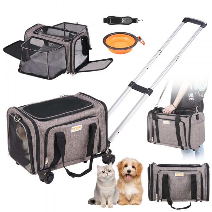 VEVOR Carrier with wheels for pets, gray - MG 24779