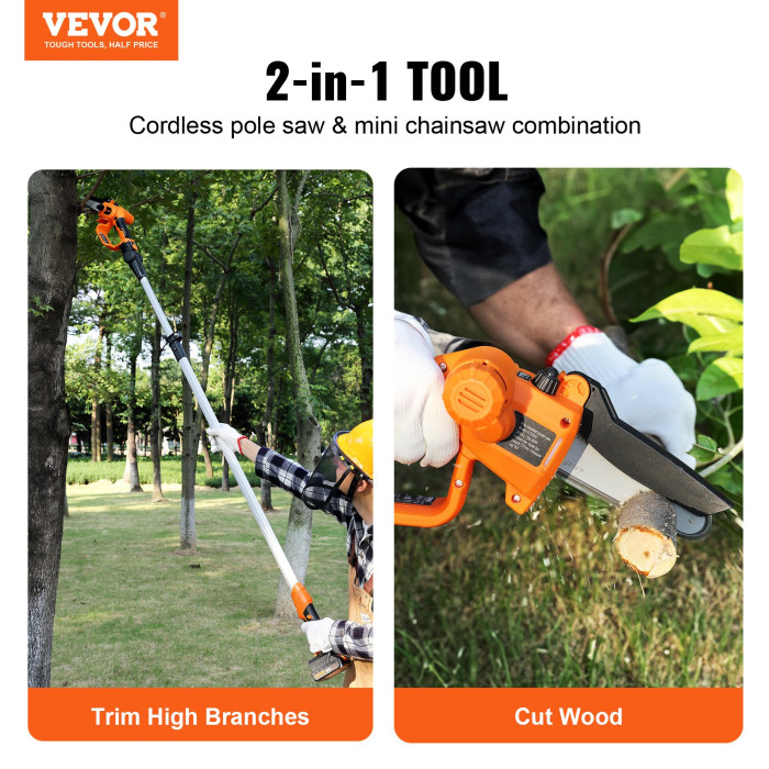 VEVOR  Cordless Pole Saw & Mini Chainsaw, Battery Pole Chainsaw-MG831