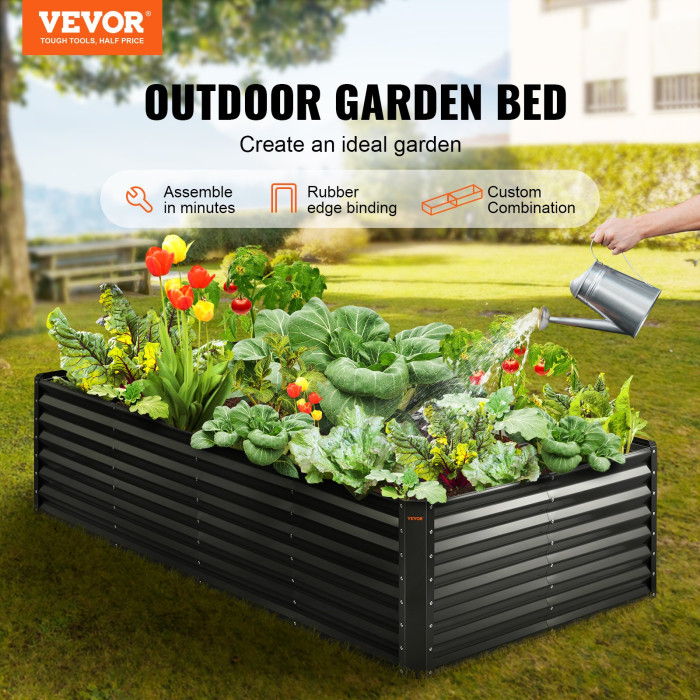 VEVOR Galvanized Metal Planter Box, Dark Gray-MG24858