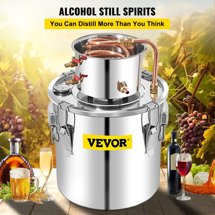 VEVOR Stainless Steel Water Alcohol Distiller w/ Condenser,50L-MG24905