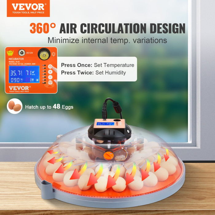 VEVOR Egg Incubator Incubators for Hatching Eggs Auto Egg Turning 48 Eggs-MG25962